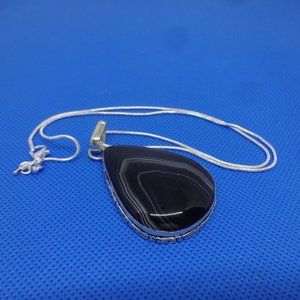 Gorgeous "BANDED  ONYX" Handmade Sterling Necklace 18"  #22